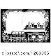 Clipart Of A Black And White Border Around Roof Tops Royalty Free Vector Illustration by Frisko