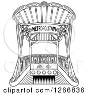 Clipart Of A Black And White Metropolitain Metro Rapid Transit Entry Arch Royalty Free Vector Illustration