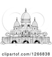 Clipart Of A Black And White Facade Of Sacre Coeur Royalty Free Vector Illustration