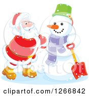 Poster, Art Print Of Santa Claus Finishing Up A Christmas Snowman
