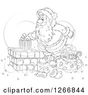 Poster, Art Print Of Black And White Santa Claus Putting A Gift In A Chimney