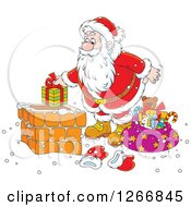 Poster, Art Print Of Santa Putting A Gift In A Chimney