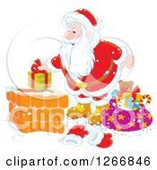 Poster, Art Print Of Santa Claus Putting A Gift In A Chimney