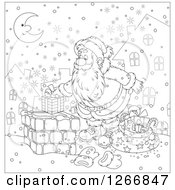 Poster, Art Print Of Black And White Santa Claus Putting A Gift In A Chimney On Christmas Eve