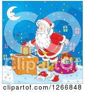 Poster, Art Print Of Santa Putting A Gift In A Chimney On Christmas Eve