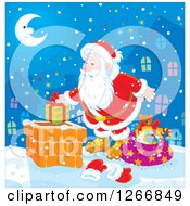 Poster, Art Print Of Santa Claus Putting A Gift In A Chimney On Christmas Eve