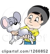 Clipart Of A Boy Carrying His Tired Pet Mouse Royalty Free Vector Illustration by dero