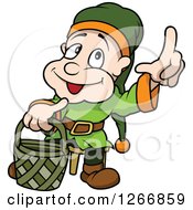 Poster, Art Print Of Happy Male Dwarf Carrying A Basket And Holding Up A Finger
