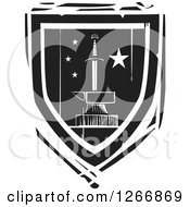 Black And White Woodcut Heraldic Sword And Anvil Shield