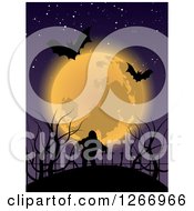 Poster, Art Print Of Halloween Background Of Bats And A Full Moon Over A Zombie