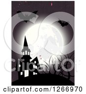 Poster, Art Print Of Full Moon With Bats Over A Haunted Halloween House