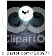 Halloween Background Of Bats And A Full Moon Over Fog