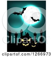 Clipart Of A Full Moon And Bats Over Headstones And Halloween Jackolanterns Royalty Free Vector Illustration