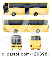 Clipart Of A 3d Yellow Bus From Different Angles Royalty Free Vector Illustration