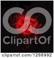 Poster, Art Print Of Happy Halloween Greeting Over A Red Grungy Blood Splatter With A Bat