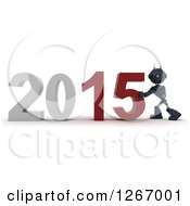 Clipart Of A 3d Blue Android Robot Pushing 2015 New Year Together Royalty Free Illustration