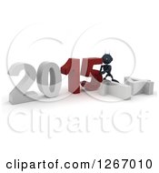 Clipart Of A 3d Blue Android Robot Pushing 2015 New Year Together By A Fallen 14 Royalty Free Illustration