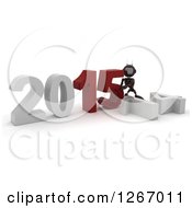 Poster, Art Print Of 3d Red Android Robot Pushing 2015 New Year Together By A Fallen 14
