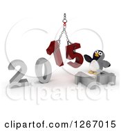 Poster, Art Print Of 3d Penguin With A 2014 To New Year 2015 Wrecking Ball