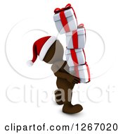 3d Brown Man Carrying A Stack Of Christmas Gifts