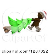 3d Brown Man Pulling A Christmas Tree