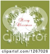 Poster, Art Print Of Merry Christmas Greeting Over Grunge Plants And Snowflakes On Green