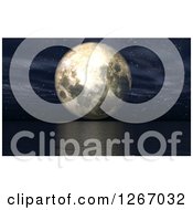 Clipart Of A 3d Full Moon Over The Ocean At Night Royalty Free Illustration