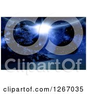 Clipart Of A 3d Eclipse Over A Fictional Ocean And Tree Royalty Free Illustration