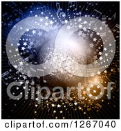 Poster, Art Print Of Disco Ball And Music Notes Over A Star Burst