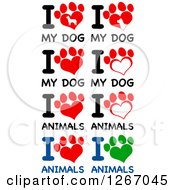 Poster, Art Print Of Heart Shaped Paw Prints With I Love My Dog And Animals Text
