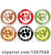 Poster, Art Print Of Circles Of Silhouetted Dog Heads In Heart Shaped Paw Prints