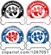 Poster, Art Print Of Veterinary Circles Of Silhouetted Dogs In Heart Shaped Paw Prints With Stars And Crosses Over Bones