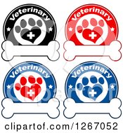 Poster, Art Print Of Veterinary Circles Of Crosses In Heart Shaped Paw Prints With Stars Over Bones