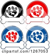 Poster, Art Print Of Circles Of Silhouetted Dogs In Heart Shaped Paw Prints Over Bones