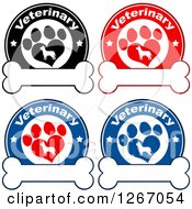 Poster, Art Print Of Veterinary Circles Of Silhouetted Dogs In Heart Shaped Paw Prints With Stars Over Bones