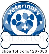 Poster, Art Print Of Blue And White Veterinary Circle Of A Cross In A Heart Shaped Paw Print With Stars Over A Bone