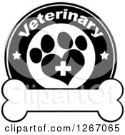Poster, Art Print Of Black And White Veterinary Circle Of A Cross In A Heart Shaped Paw Print With Stars Over A Bone