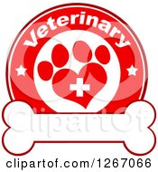 Poster, Art Print Of Red And White Veterinary Circle Of A Cross In A Heart Shaped Paw Print With Stars Over A Bone