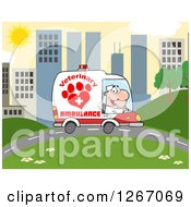Poster, Art Print Of Happy White Male Veterinary Pet Ambulance Driver In A City