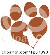 Poster, Art Print Of White Silhouetted Dog Head In A Brown Heart Shaped Paw Print