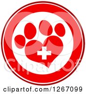 Poster, Art Print Of Red And White Circle Of A Heart Shaped Paw Print And Veterinary Cross