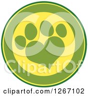Poster, Art Print Of Green And Yellow Circle With A Heart Shaped Paw Print