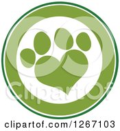 Poster, Art Print Of Green And White Circle With A Heart Shaped Paw Print