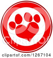 Poster, Art Print Of Red And White Circle With A Heart Shaped Paw Print