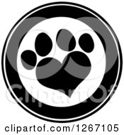 Poster, Art Print Of Black And White Circle With A Heart Shaped Paw Print