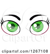 Poster, Art Print Of Green Pair Of Female Eyes And Brows