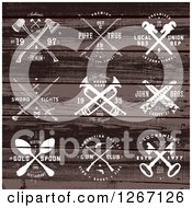 Clipart Of Grungy White Music And Occupation Designs Over Wood Royalty Free Vector Illustration