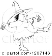 Poster, Art Print Of Black And White Chubby Halloween Witch Dancing