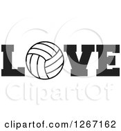 Clipart Of A Black And White Volleyball As The Letter O In The Word LOVE Royalty Free Vector Illustration by Johnny Sajem