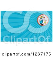 Clipart Of A Plumber With A Plunger And Monkey Wrench And Blue Ray Business Card Design Royalty Free Illustration